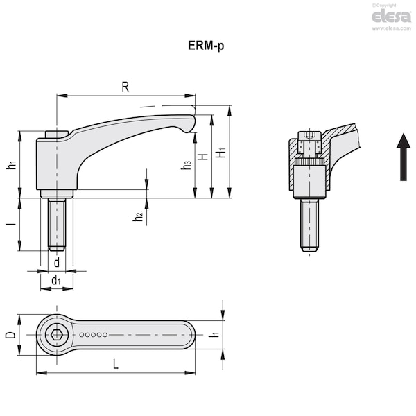 Black-oxide Steel Clamping Element,threaded Screw,ERM.44-10-32-157-C6